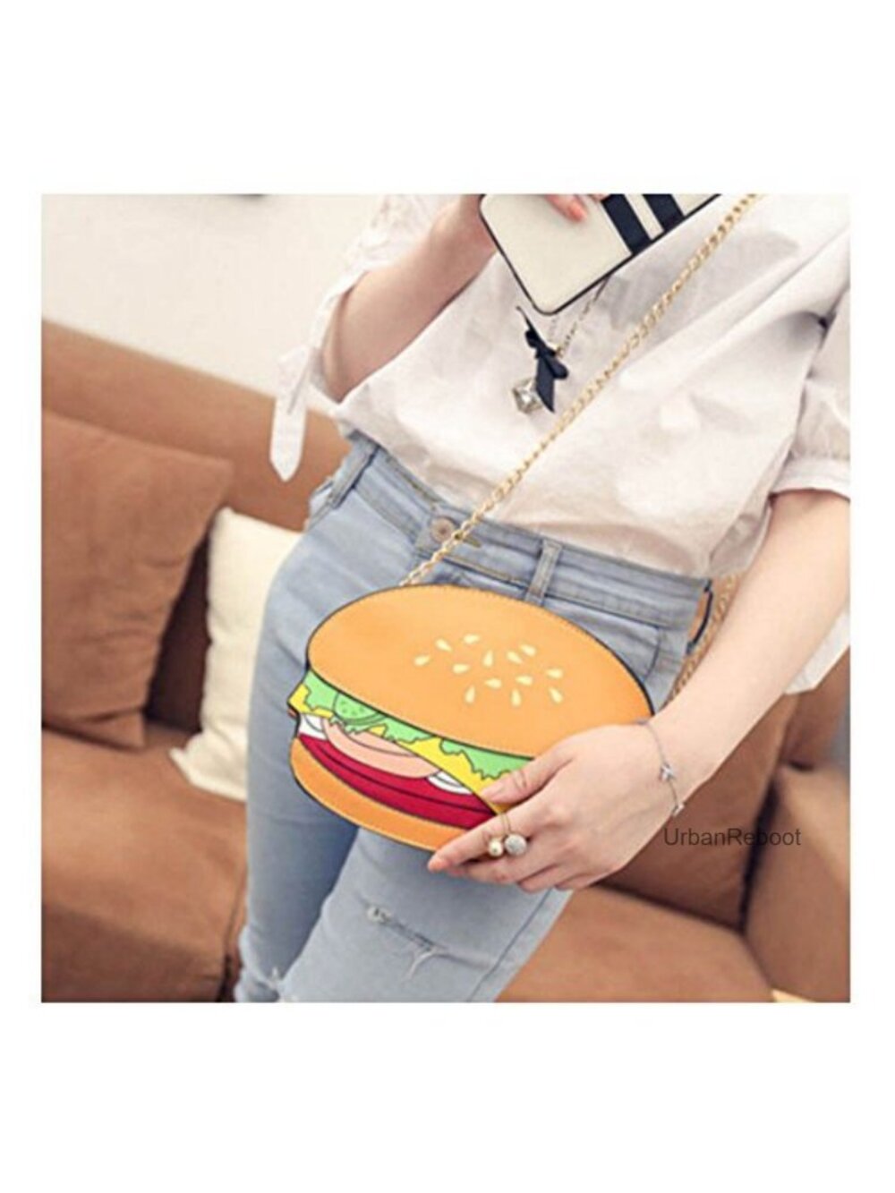 Hamburger Satchel Crossbody Bag PU Leather Adjustable Strap